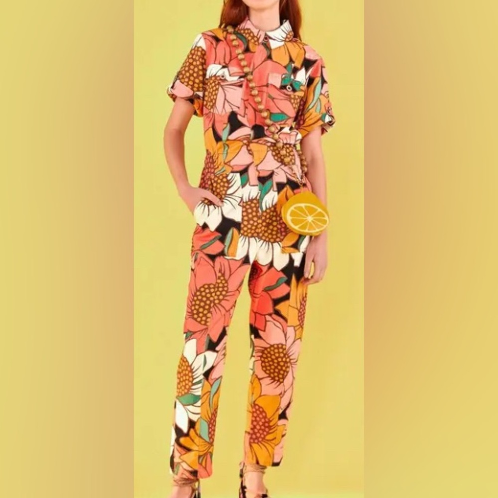 FARM Rio Red and Orange Tropical Jumpsuit